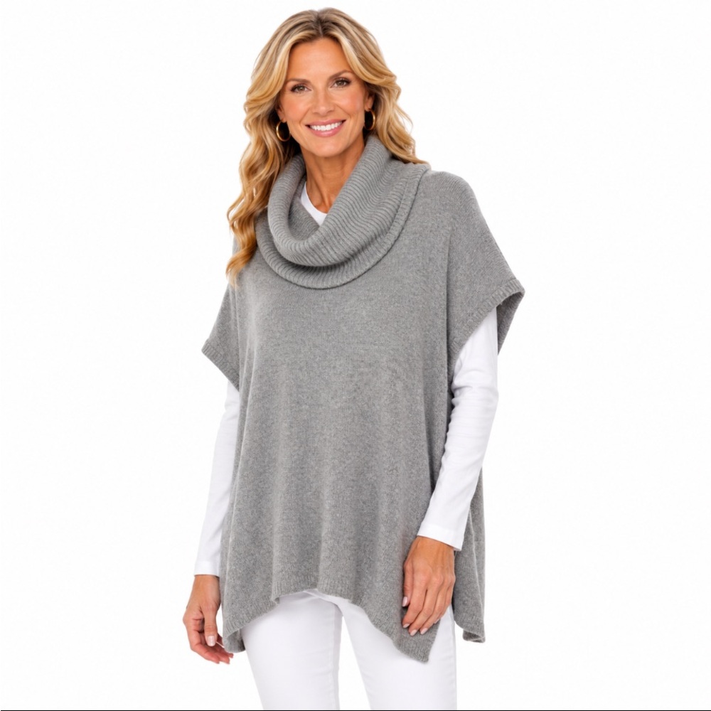 DILLARD’s Soft Cowl Neck Poncho Sweater - Gray Size ALL